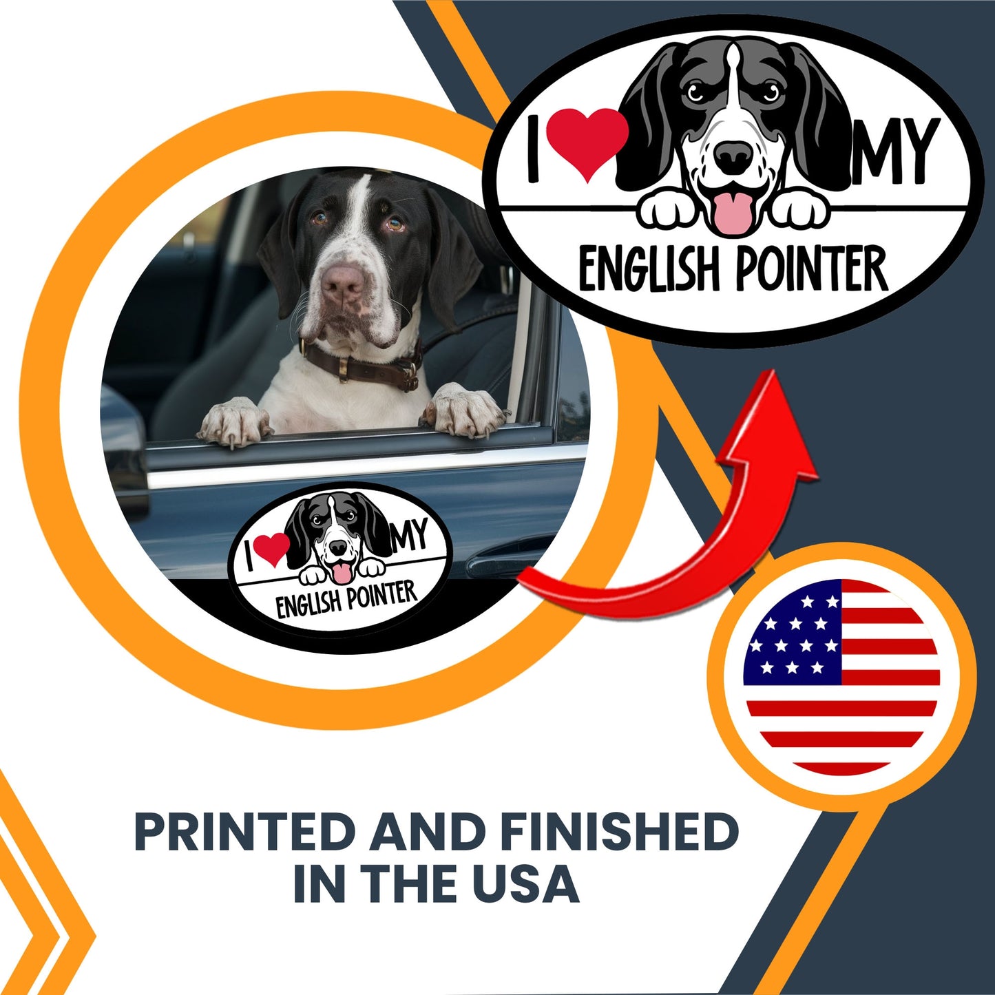 Magnet Me Up I Love My English Pointer Dog Breed Car Magnet Decal, 4x6 inches, Dog Family Car Decals, for Car, Truck, Lockers, Bumper Accessory for Breed Enthusiasts and Pointer Lovers, Made in USA