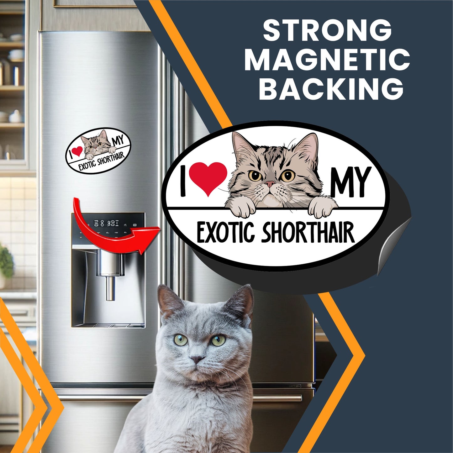 Magnet Me Up I Love My Exotic Shorthair Cat Breed Car Magnet Decal, 4x6 Inches, Cute Peeking Cat Bumper Magnet, Feline, Pet Lover Gifts