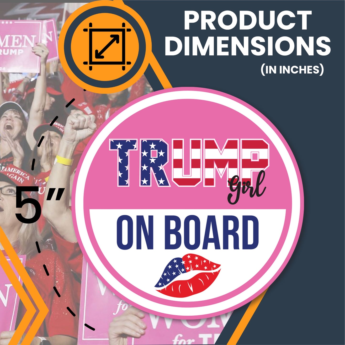 Magnet Me Up Trump Girl on Board Car Magnet Decal, 5 Inch Round, Pink, Humurous Magnet with Lip, Patriotic Car Accessory, Bumper Magnet