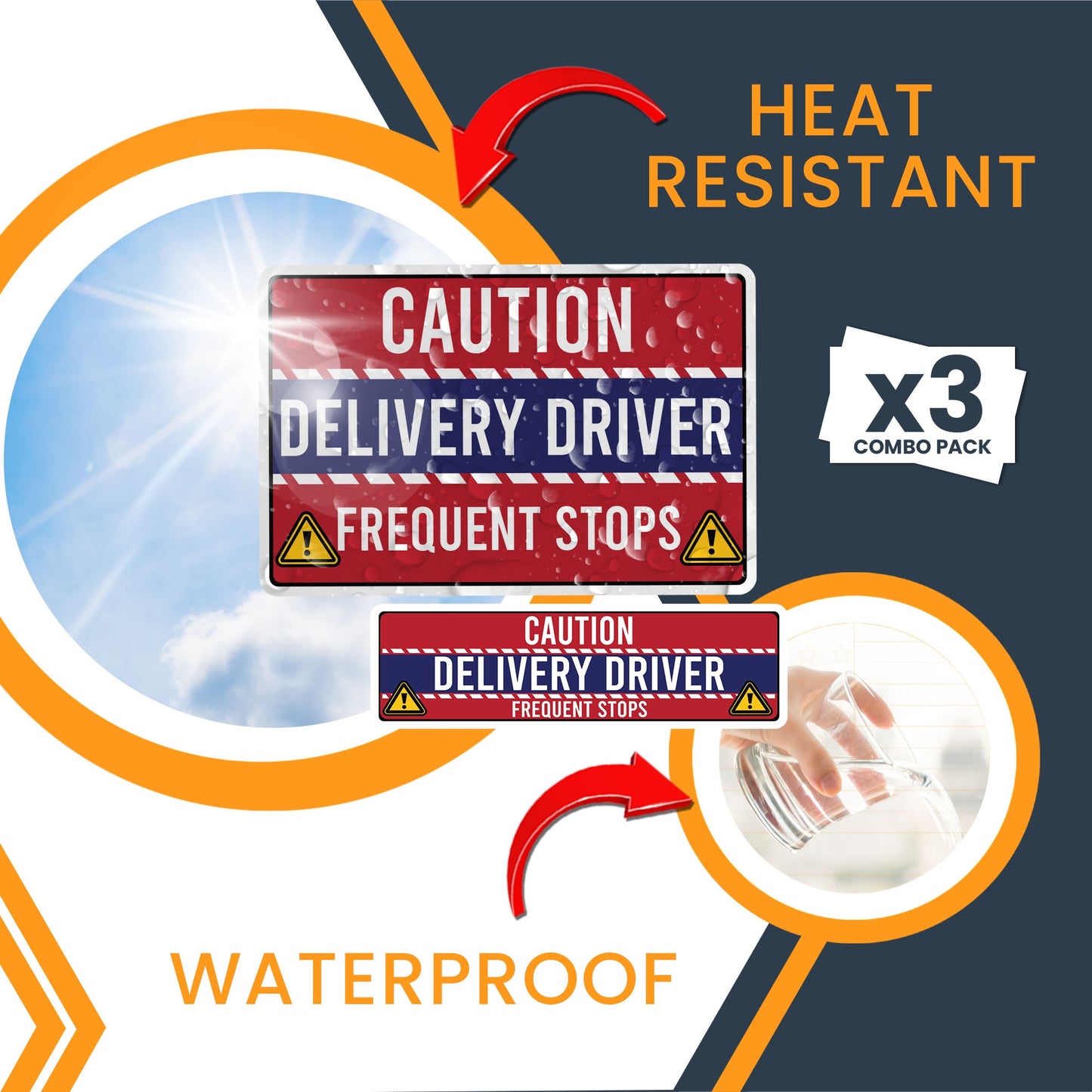 Magnet Me Up Caution Frequent Stops Delivery Driver Automotive Magnet Decal, 3 Pack, Red/Blue, Two 8x12 inch and One 3x10 inch, Automotive Magnet for Car, Flex Delivery Driver, Crafted in USA