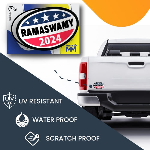 Magnet Me Up Vivek Ramaswamy Republican Political Party 2024 Adhesive Decal Sticker, 2 Pack, 5.5x3.5 Inch, Heavy Duty Adhesion to Car Window, Bumper, etc