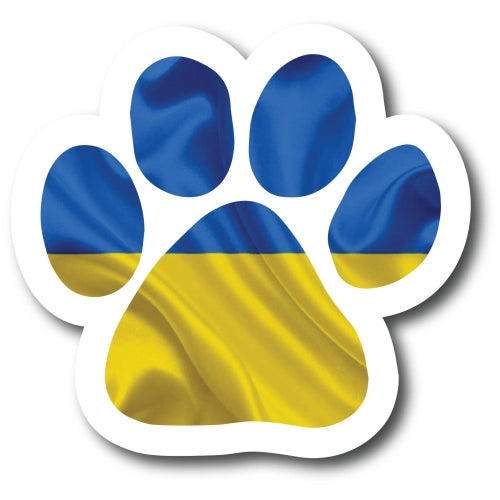Magnet Me Ukrainian Flag Pawprint Car Magnet - 5" Paw Print Auto Truck Fridge Magnetic Decal