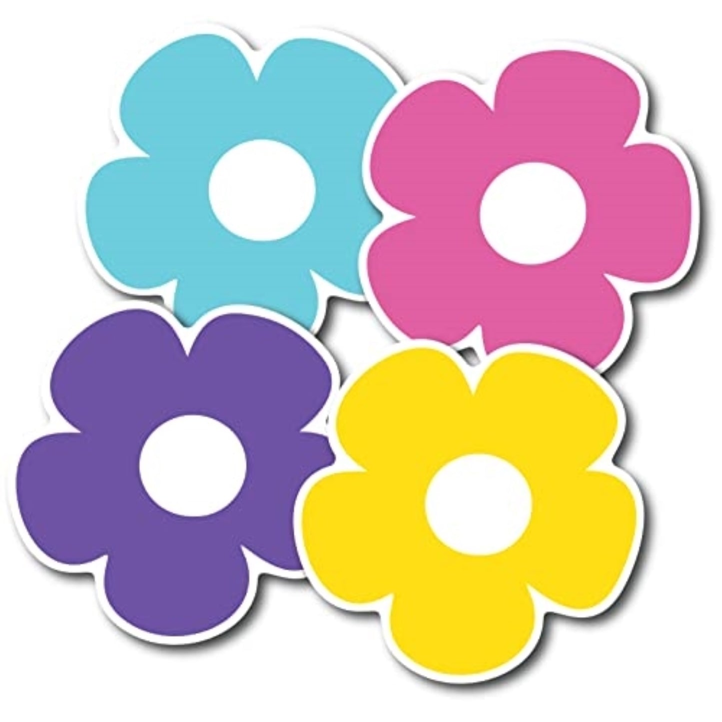 Magnet Me Up Daisy Hippie Flower Magnet Decal, Pink, Yellow, Teal and Purple, 4 Pack, 5 Inches, Heavy Duty Automotive Magnet for Car Truck