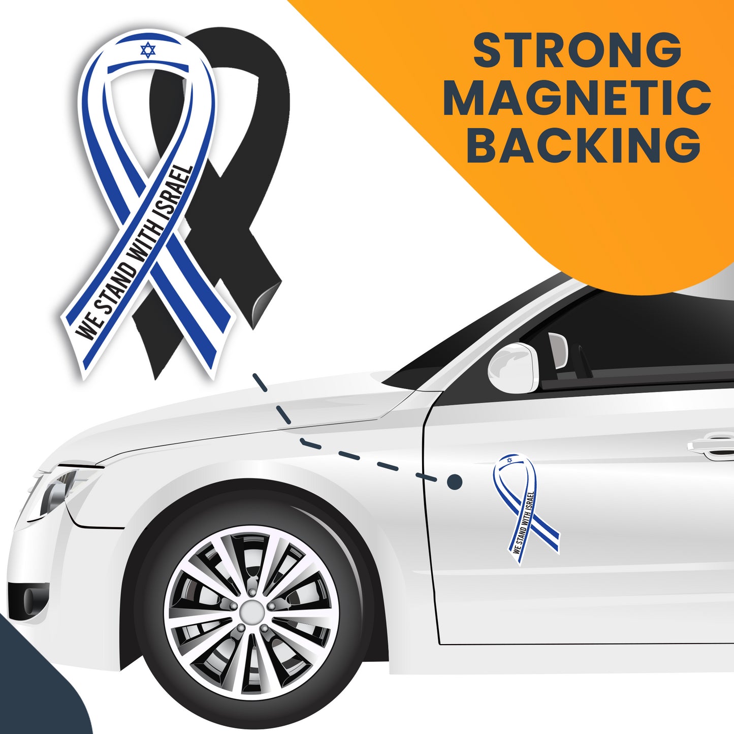 Magnet Me Up We Stand with Israel, Israeli Support Flag Ribbon Magnet Decal, 3.5x7 Inches, Heavy Duty Automotive Magnet for Car Truck SUV Or Any Magnetic Surface