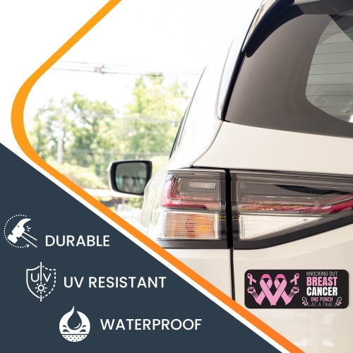 Magnet Me Up Knocking Out Breast Cancer Awareness Magnet Decal, 3x8 Inches, Heavy Duty Automotive Magnet for Car Truck SUV Or Any Other Magnetic Surface