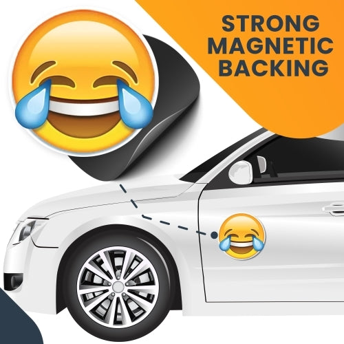Magnet Me Up Laughing Crying Emoticon Magnet Decal, 5 Inch Round, Cute Self-Expression Decorative Magnet for Car, Truck, SUV, Or Any Magnetic Surface