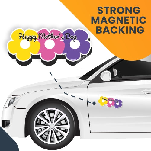 Happy Mother's Day Pink, Purple and Yellow Flower Bouquet Car Magnet 8x3" Decal - Heavy Duty for Car Truck SUV …