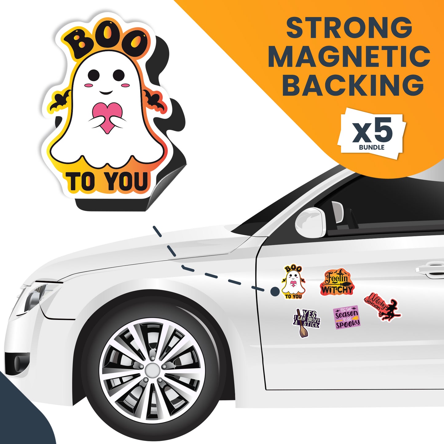 Magnet Me Up Happy Halloween Funny Assorted Holiday Magnet Decals, 5 Pack, 5 inch, Heavy Duty Automotive Magnet for Car Truck SUV Or Any Other Magnetic Surface