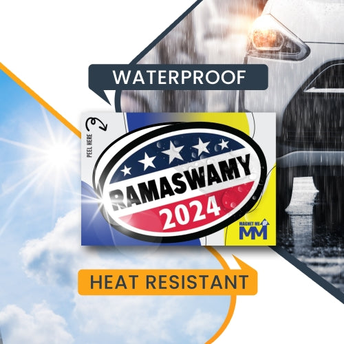 Magnet Me Up Vivek Ramaswamy Republican Political Party 2024 Adhesive Decal Sticker, 2 Pack, 5.5x3.5 Inch, Heavy Duty Adhesion to Car Window, Bumper, etc
