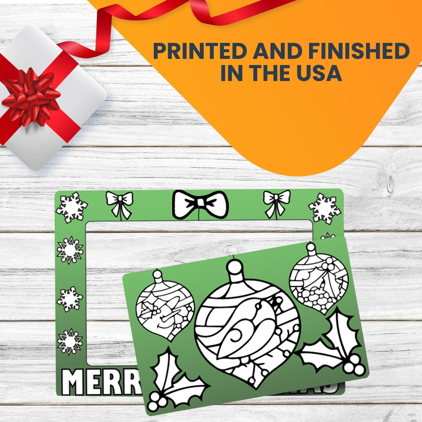 Color In Your Own Christmas Ornaments Picture Frame Magnet, DIY, Decorate a Holiday Magnetic Picture Frame - 5 x 7" Frame with a 3.5 x 5.5" Cut-Out Center Magnet