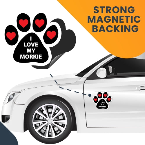 I Love My Morkie Pawprint Car Magnet By Magnet Me Up 5" Paw Print Auto Truck Decal Magnet …