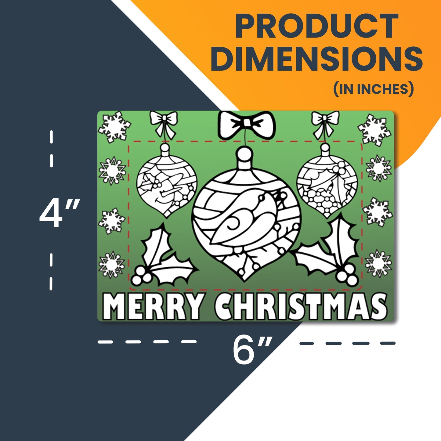 Color In Your Own Christmas Ornaments Picture Frame Magnet, DIY, Decorate a Holiday Magnetic Picture Frame - 5 x 7" Frame with a 3.5 x 5.5" Cut-Out Center Magnet