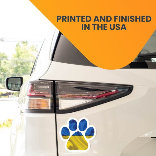 Magnet Me Ukrainian Flag Pawprint Car Magnet - 5" Paw Print Auto Truck Fridge Magnetic Decal