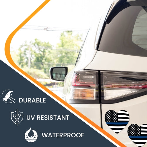 2 Pack Thin Blue Line American Flag Heart, 5" Car Magnet Decal, Heavy Duty for Car Truck SUV - in Support of Police and Law Enforcement Officers ?