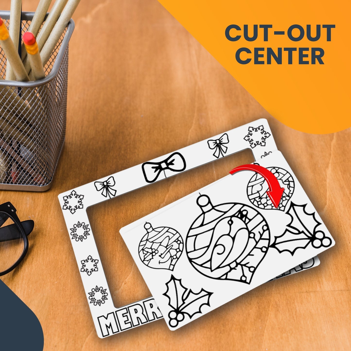 Color Your Own Christmas Ornaments Picture Frame Magnet, DIY, Decorate a Holiday Magnetic Picture Frame - 5 x 7" Frame with a 3.5 x 5.5" Cut-Out Center Magnet - with Bonus 4 pack of Crayons