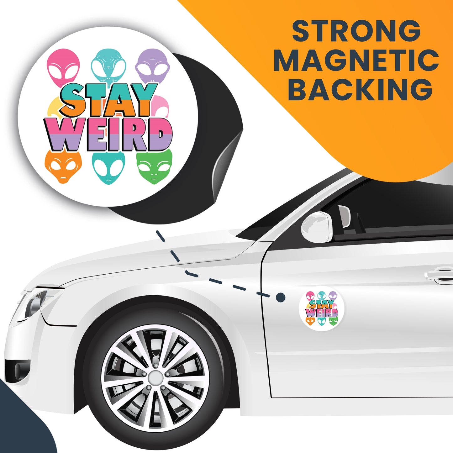 Magnet Me Up Stay Weird Colorful Alien Magnet Decal, 5 inch, Heavy Duty Automotive Magnet for Car Truck SUV Or Any Other Magnetic Surface, Perfect for Gift, Psychedelic Far Out Martian Magnet