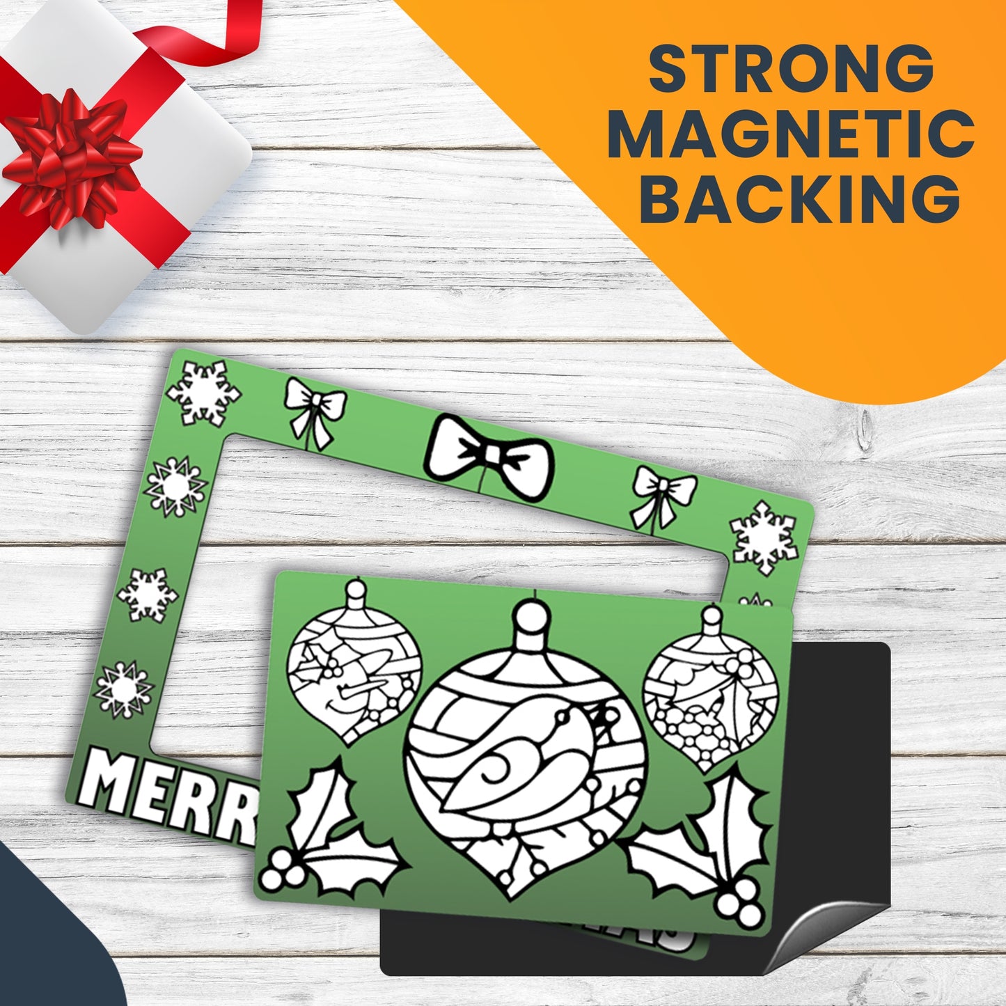 Color In Your Own Christmas Ornaments Picture Frame Magnet, DIY, Decorate a Holiday Magnetic Picture Frame - 5 x 7" Frame with a 3.5 x 5.5" Cut-Out Center Magnet