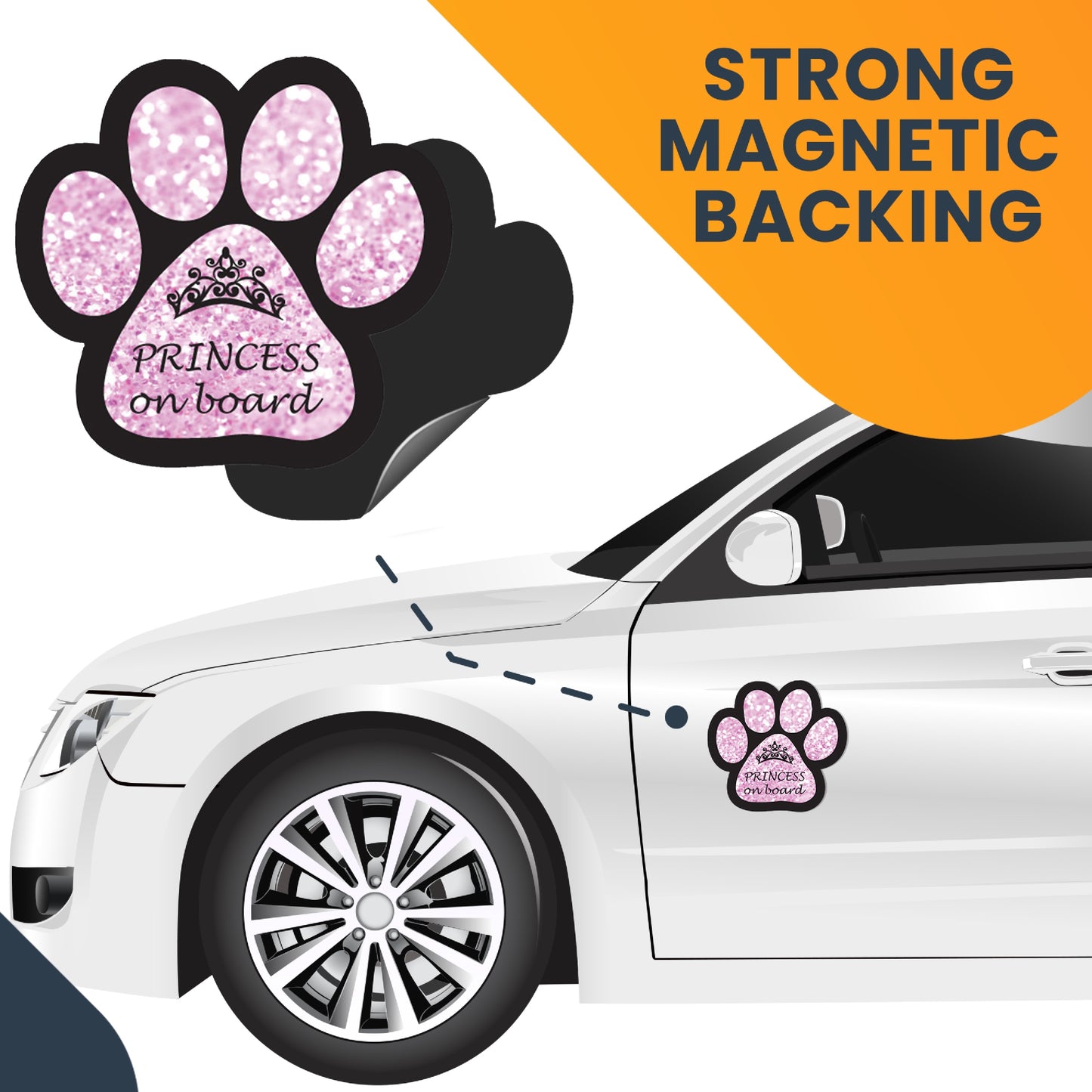 Magnet Me Up Princess on Board Pink Sparkly Pawprint Car Magnet - 5" Paw Print Auto Truck Decal Magnet …