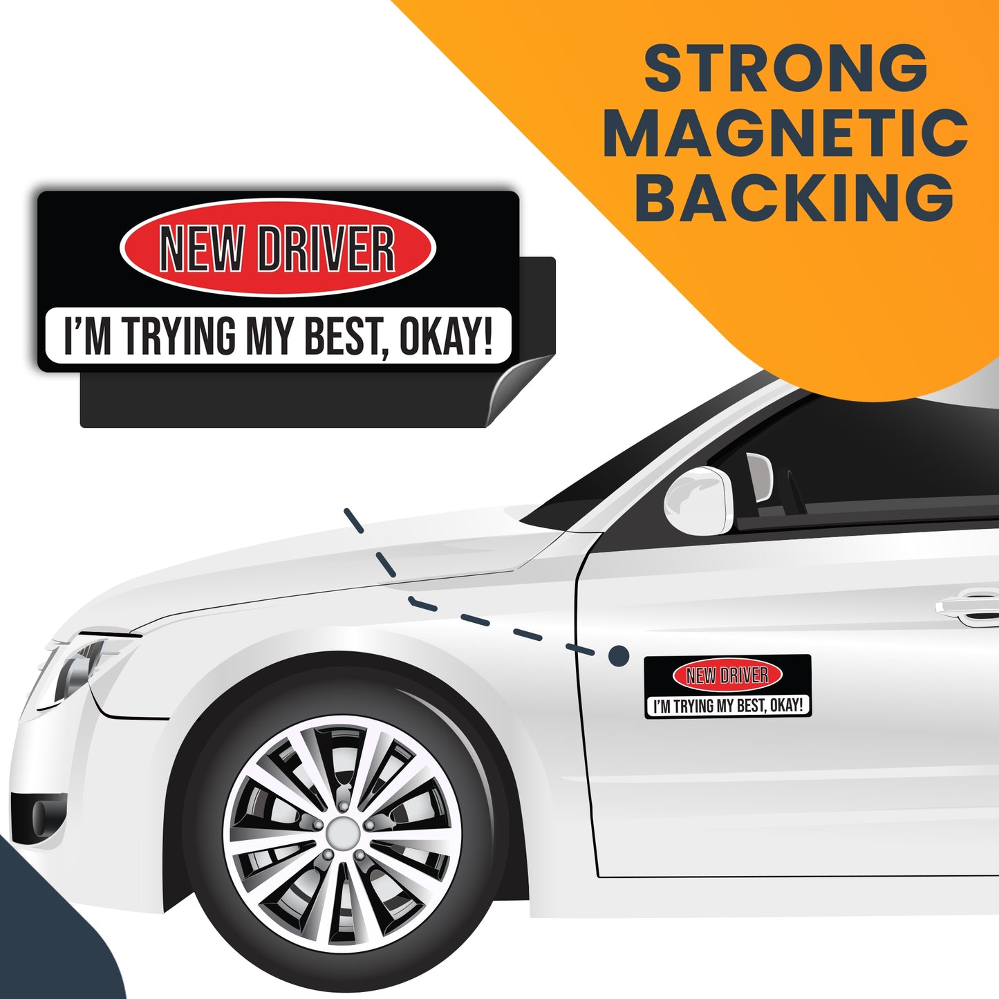 Magnet Me Up New Driver I'm Trying My Best, Okay! Magnet Decal, 3x8 inch, Heavy Duty Automotive Magnet for Car Truck SUV Or Any Other Magnetic Surface, Safety