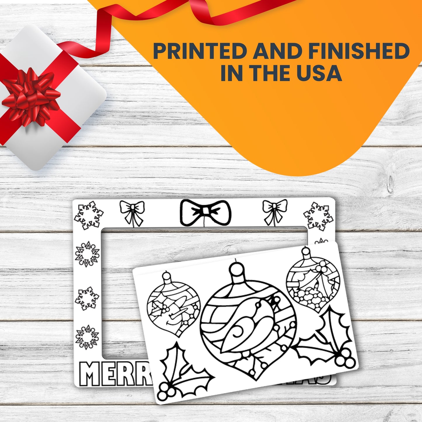 Color Your Own Christmas Ornaments Picture Frame Magnet, DIY, Decorate a Holiday Magnetic Picture Frame - 5 x 7" Frame with a 3.5 x 5.5" Cut-Out Center Magnet - with Bonus 4 pack of Crayons
