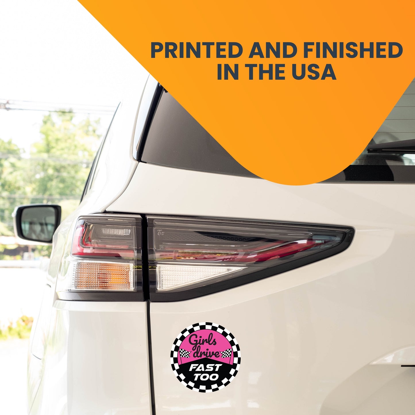 Magnet Me Up Girls Drive Fast Too, 5x5 inch, Pink, Female Race Car Driver, for Car, Truck, SUV or Any Other Magnetic Surface Funny Humorous Gag Gift for Women, Caution, Speed