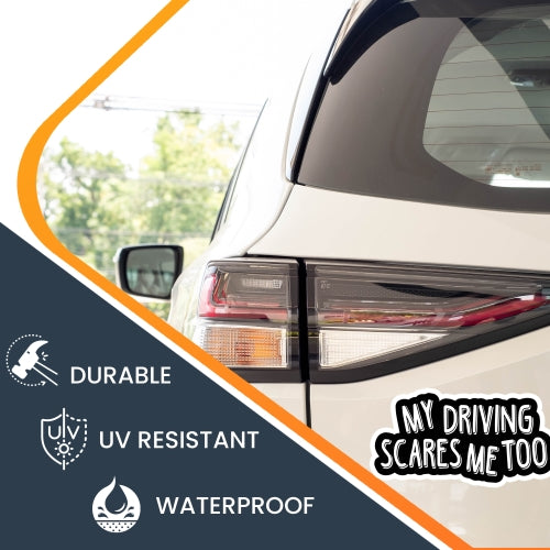 Magnet Me Up My Driving Scares Me Too 6.5x3.5 Car Magnet Decal, Heavy Duty for Car Truck SUV