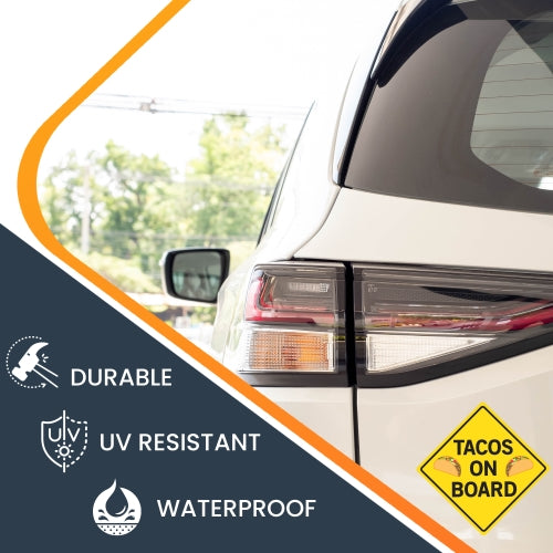 Magnet Me Up Tacos On Board Car Magnet Decal, 5x5 Inches, Heavy Duty Automotive Magnet for Car Truck SUV