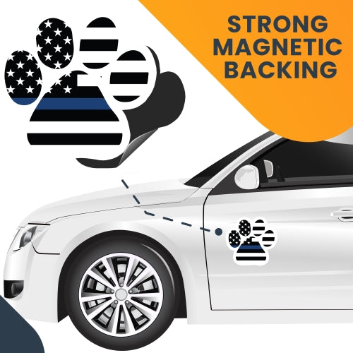 Magnet Me Up Thin Blue Line Pawprint Magnet Decal with White Outline, 5 Inch, Heavy Duty Automotive Magnet for Car Truck SUV
