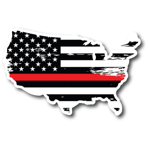 Magnet Me Up Patriotic Distressed Thin Red Line American Flag in The Shape of The United States Magnet Decal, 4x6 Inches, Heavy Duty Automotive Magnet for Car Truck