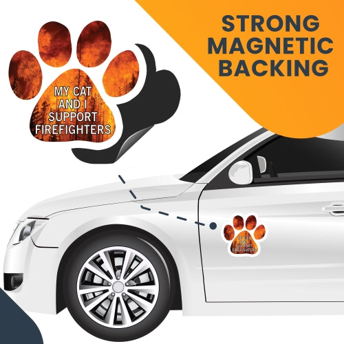 Magnet Me Up My Cat and I Support Firefighters Car Magnet 5" Paw Print Auto Truck Decal Magnet …