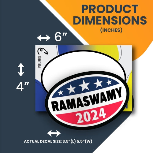 Magnet Me Up Vivek Ramaswamy Republican Political Party 2024 Adhesive Decal Sticker, 2 Pack, 5.5x3.5 Inch, Heavy Duty Adhesion to Car Window, Bumper, etc