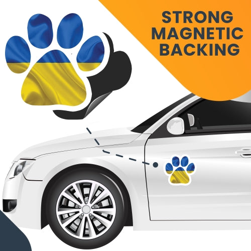 Magnet Me Ukrainian Flag Pawprint Car Magnet - 5" Paw Print Auto Truck Fridge Magnetic Decal