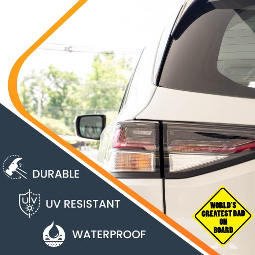 World's Greatest Dad on Board Car Magnet Decal - 5 x 5 Heavy Duty for Car Truck SUV Waterproof …