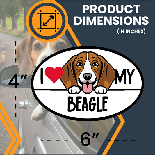 Magnet Me Up I Love My Beagle Dog Breed Car Magnet Decal, 4x6 inches, Small Hound Family Friendly Dog, Great Souvenir for Dog Breed Enthusiasts, Bumper Accessory, for Car, Truck, Lockers, Made in USA