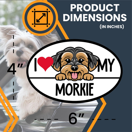 Magnet Me Up I Love My Morkie Dog Breed Magnet Decal, 4x6 Inches Oval, Cute Car Accessory for Morkie Lovers, Cute Peeking Dog Bumper Magnet