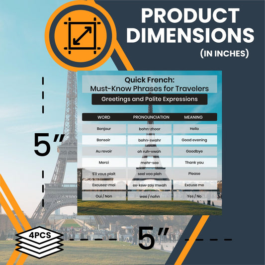 Magnet Me Up French Greetings Phrases Fridge Magnet, 5x5 Inches, 4 Pack, French Language Learning, Stylish and Decorative French Phrases