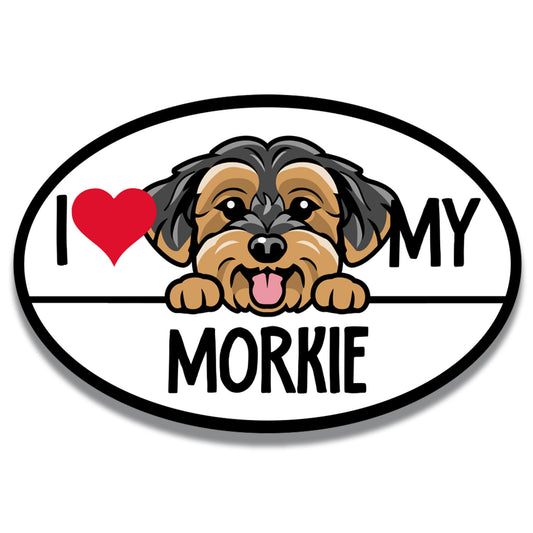 Magnet Me Up I Love My Morkie Dog Breed Magnet Decal, 4x6 Inches Oval, Cute Car Accessory for Morkie Lovers, Cute Peeking Dog Bumper Magnet