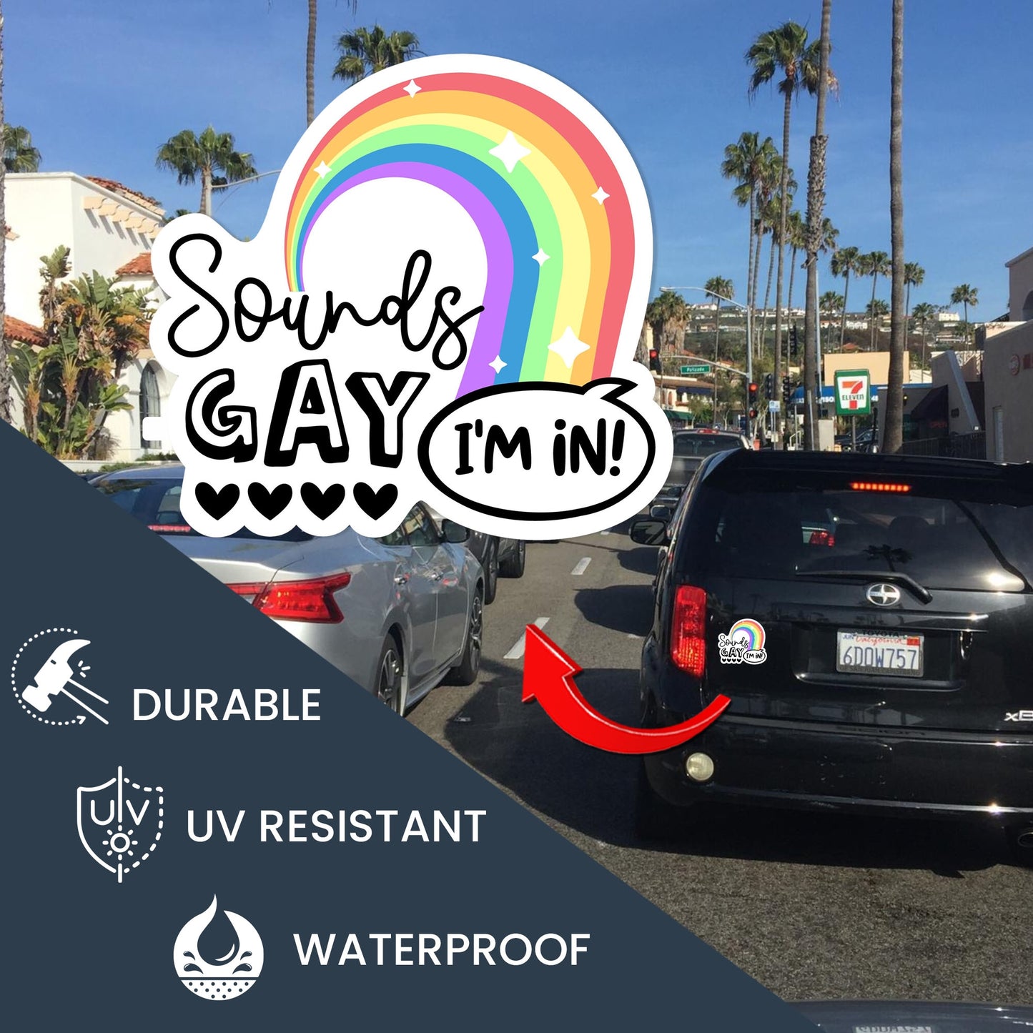 Magnet Me Up Sounds Gay I'm in Rainbow Car Magnet Decal, 5.5x5 Inch, Gay Bumper Magnet, Fun & Inclusive Magnet for Lockers, or Fridges