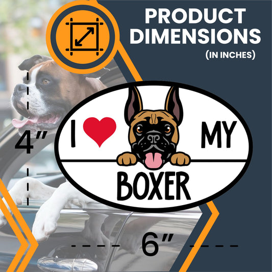 Magnet Me Up I Love My Boxer Dog Breed Car Magnet, 4x6 Inches Oval, Playful and Loyal, Cute Peeking Dog Bumper Magnet