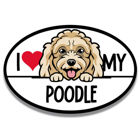 I Love My Poodle Dog Breed Car Magnet Decal, 4x6 Inches Oval, Fun and Unique Design to Celebrate Your Furry Friend on The Go, Cute Peeking Dog