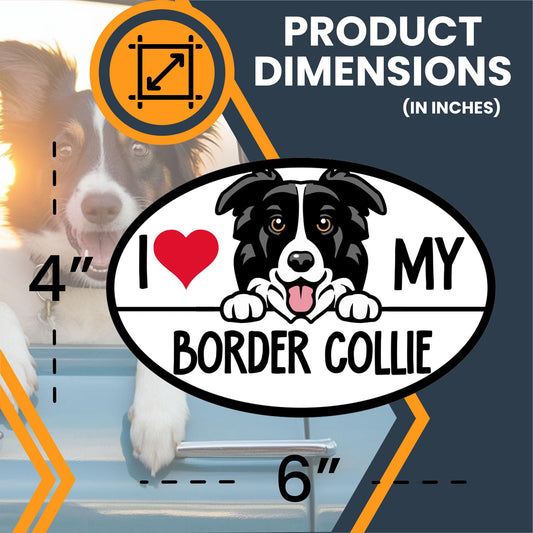 Magnet Me Up I Love My Border Collie Dog Breed Car Magnet Decal, 4x6 inches, Cute Peeking Dog Car Accessories, Alert and Intelligent, Magnetic Vinyl for Car, Truck, Express Affection, Made in USA
