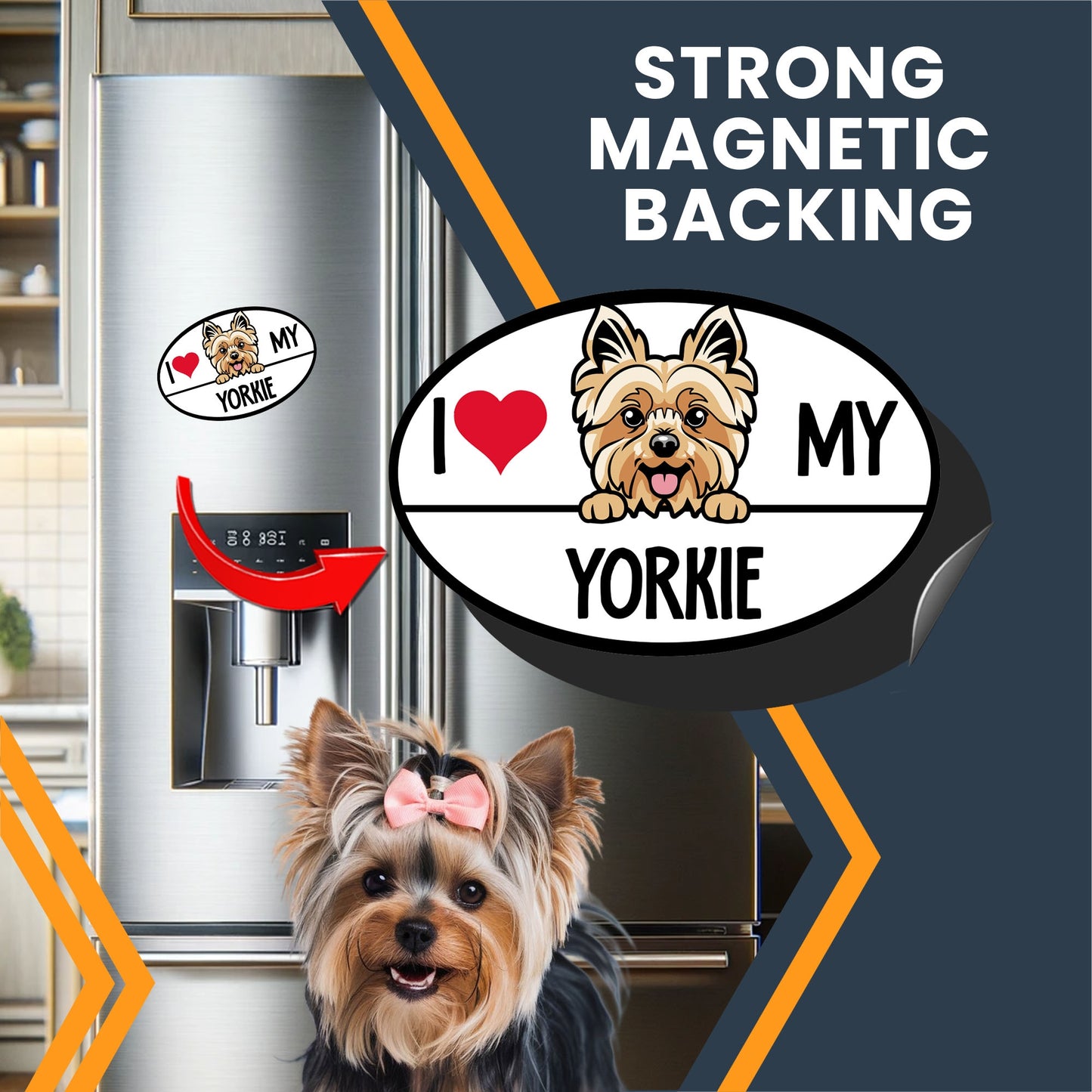 Magnet Me Up I Love My Yorkie Dog Breed Car Magnet Decal, 4x6 Inches Oval, Adorable Decoration for Vehicle, Fridge, and More! Bumper Magnet