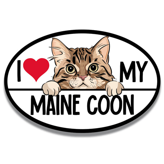 Magnet Me Up I Love My Maine Coon Cat Breed Car Magnet Decal, 4x6 Inches, Cute Peeking Cat Bumper Magnet, Car, Fridge, Charming and Eye Catching