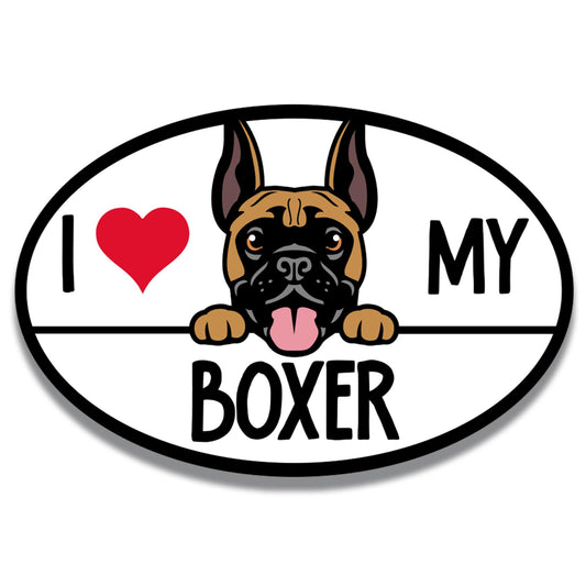Magnet Me Up I Love My Boxer Dog Breed Car Magnet, 4x6 Inches Oval, Playful and Loyal, Cute Peeking Dog Bumper Magnet