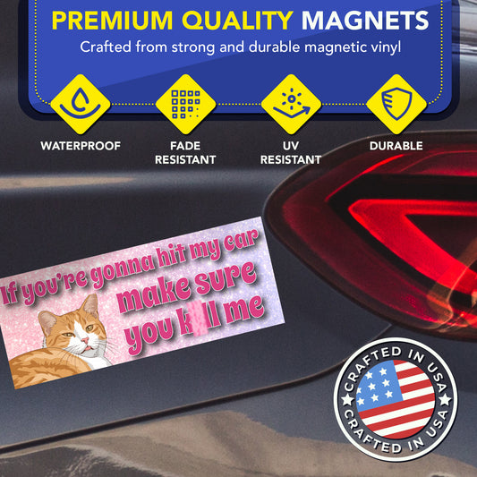 Magnet Me Up If You're Gonna Hit My Car Funny Cat Magnet, 3x8, 2 Pack