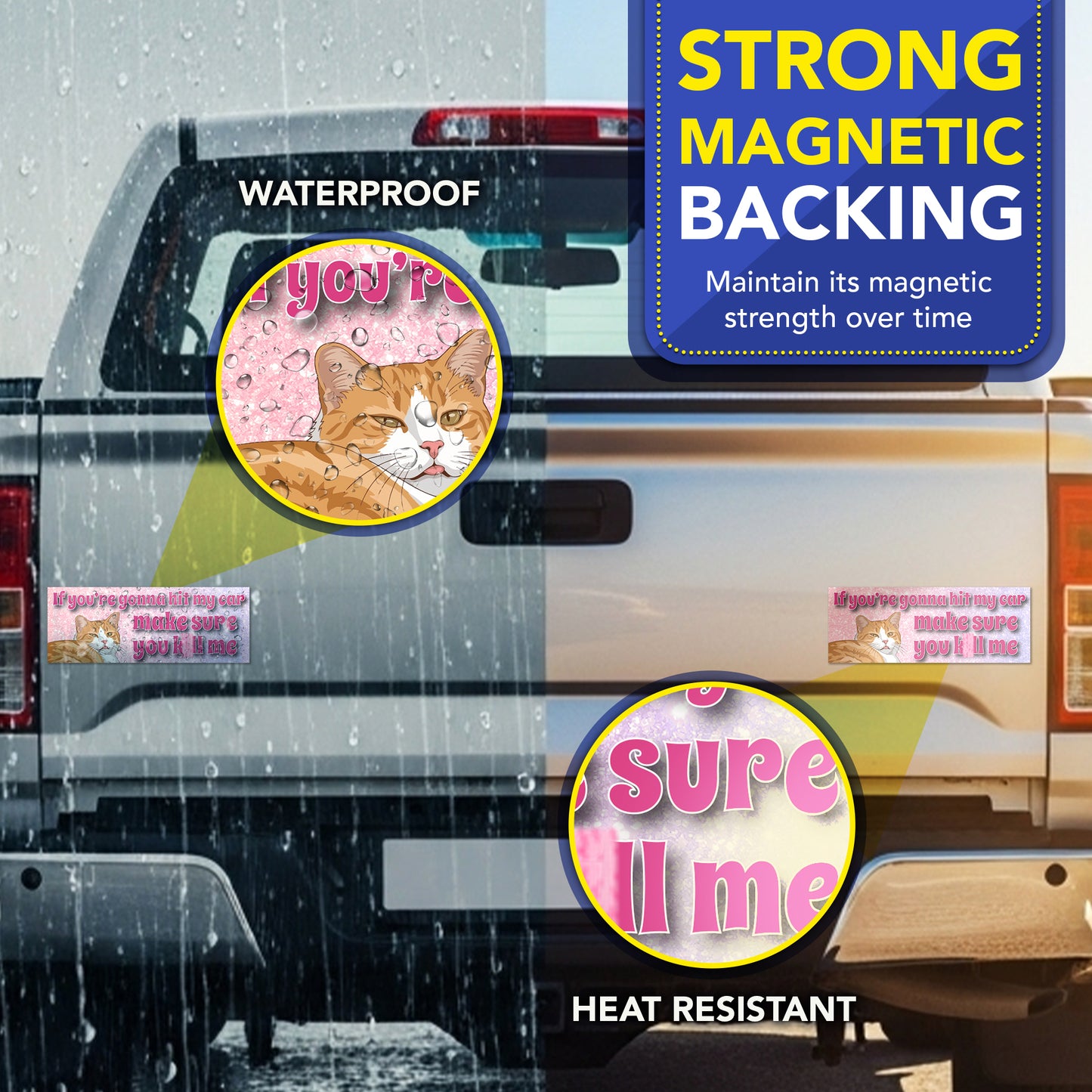 Magnet Me Up If You're Gonna Hit My Car Funny Cat Magnet, 3x8, 2 Pack