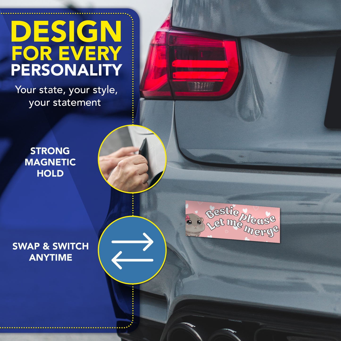 Magnet Me Up Bestie Please Let Me Merge Cute Car Magnet, 3x8 Inch, 2 Pack