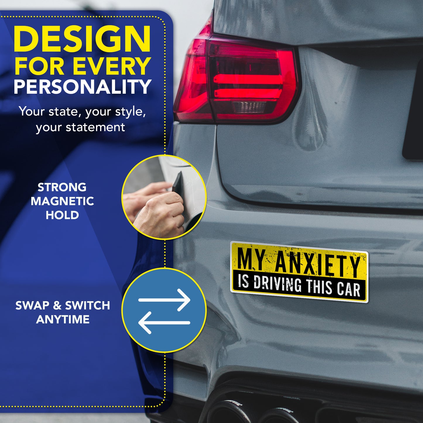 Magnet Me Up My Anxiety is Driving This Car Funny Magnet, 3x8, 2 Pack