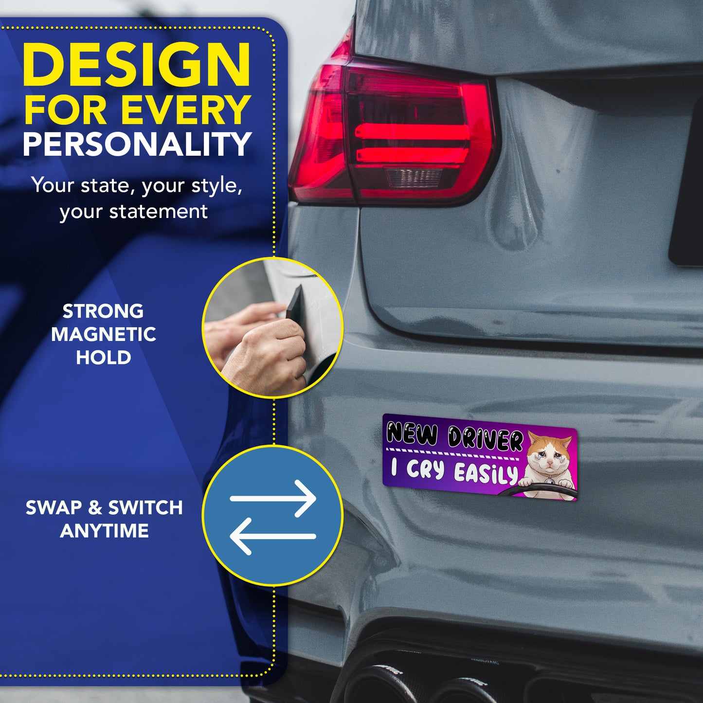 Magnet Me Up New Driver I Cry Easily Magnetic Decal, 3x8 Inch, 2 Pack