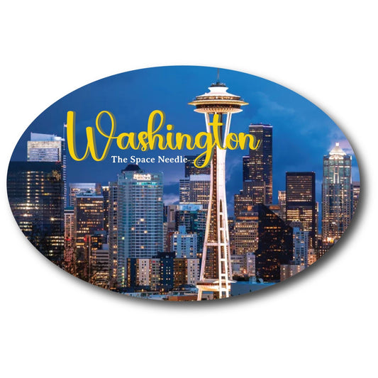 Magnet Me Up The Space Needle Washington State Oval Magnet Decal, 4x6 inches, USA Souvenirs and Travel Gifts, Iconic Landmark, Collectible Display Piece, Car Magnet, Fridge, Lockers, Crafted in USA